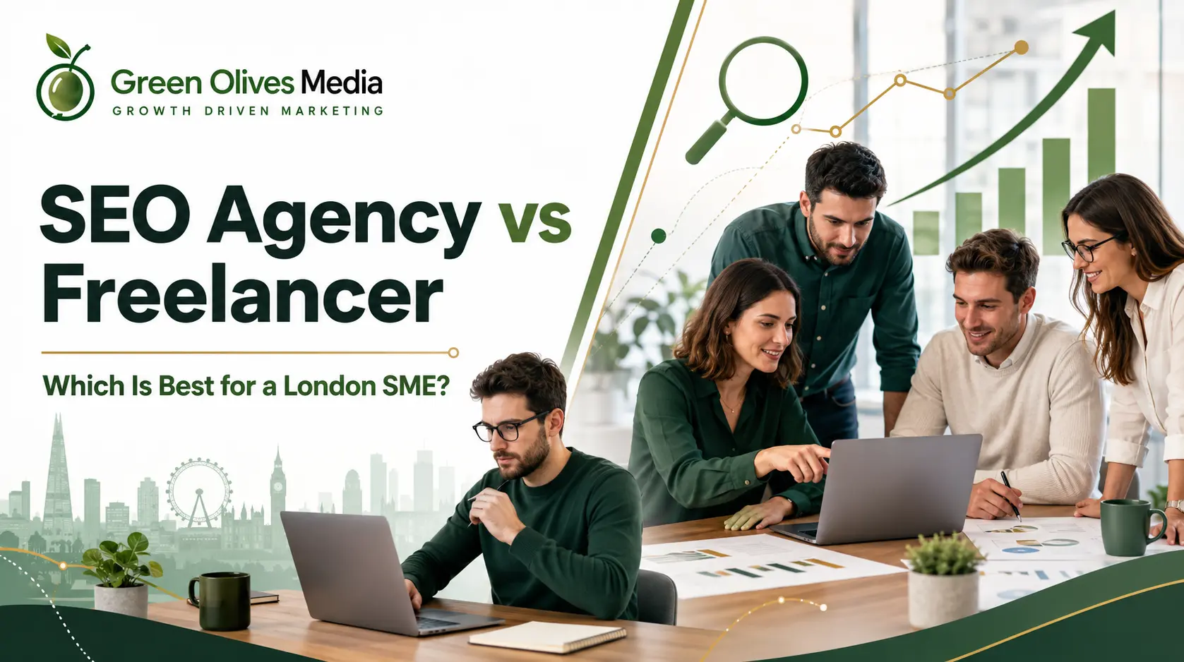 SEO agency vs freelancer comparison for a London SME by Green Olives Media.